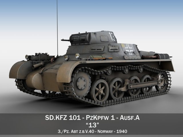 pzkpfw 1 - panzer 1 - ausf a - 13 3D Модель .c4d .max .obj .3ds .fbx .stl .blend 
