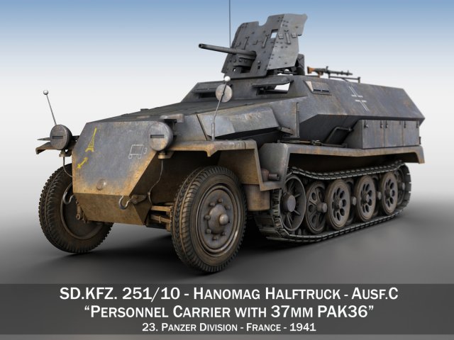 sdkfz 251 ausf c - hanomag half-track - 23pd 3D Model .c4d .max .obj .3ds .fbx .stl .blend 