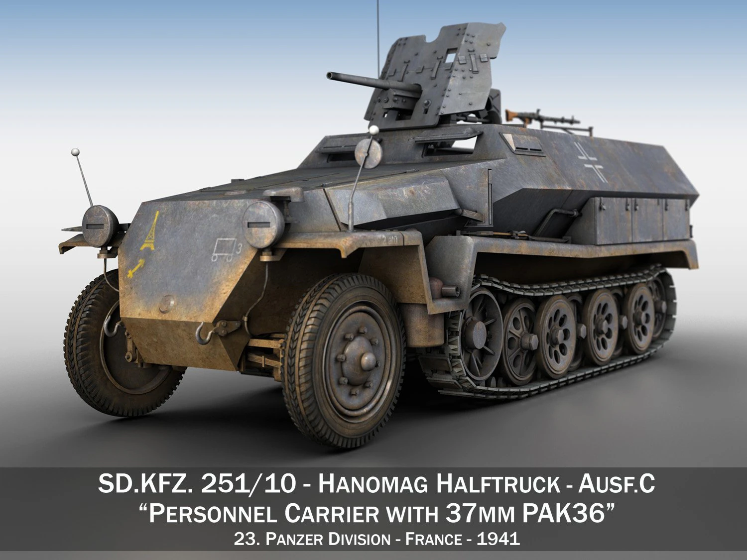 sdkfz 251 ausf c - hanomag half-track - 23pd 3D Model .c4d .max .obj .3ds .fbx .stl .blend 
