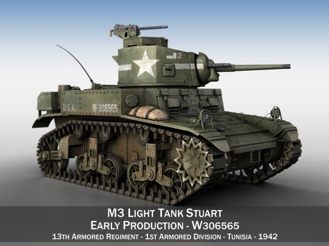 m3 light tank stuart - w306565 3D Модель .c4d .max .obj .3ds .fbx .stl .blend 