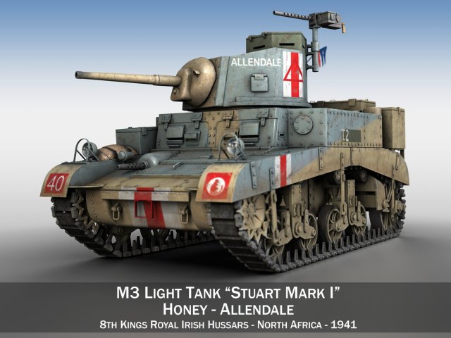 m3 light tank honey - allendale Modelo 3D .c4d .max .obj .3ds .fbx .stl .blend 