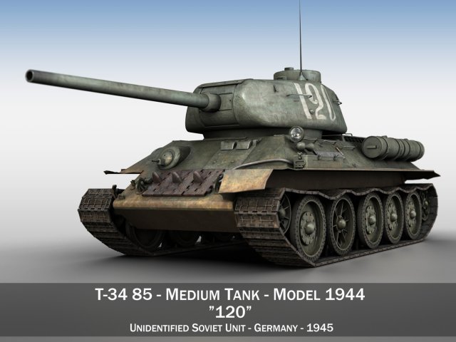 t-34 85 - soviet medium tank - 120 3D Model .c4d .max .obj .3ds .fbx .stl .blend 