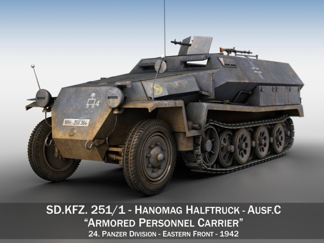 sdkfz 251-1 ausfc - half-track - 24pd 3D Model .c4d .max .obj .3ds .fbx .stl .blend 