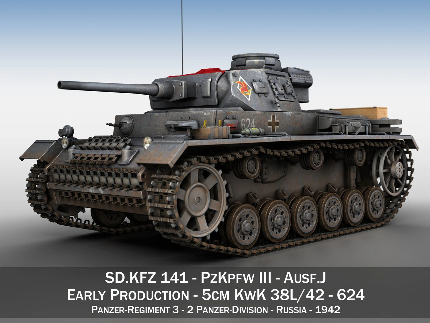 pzkpfw iii - panzer 3 - ausfj - 624 3D Model .c4d .max .obj .3ds .fbx .stl .blend