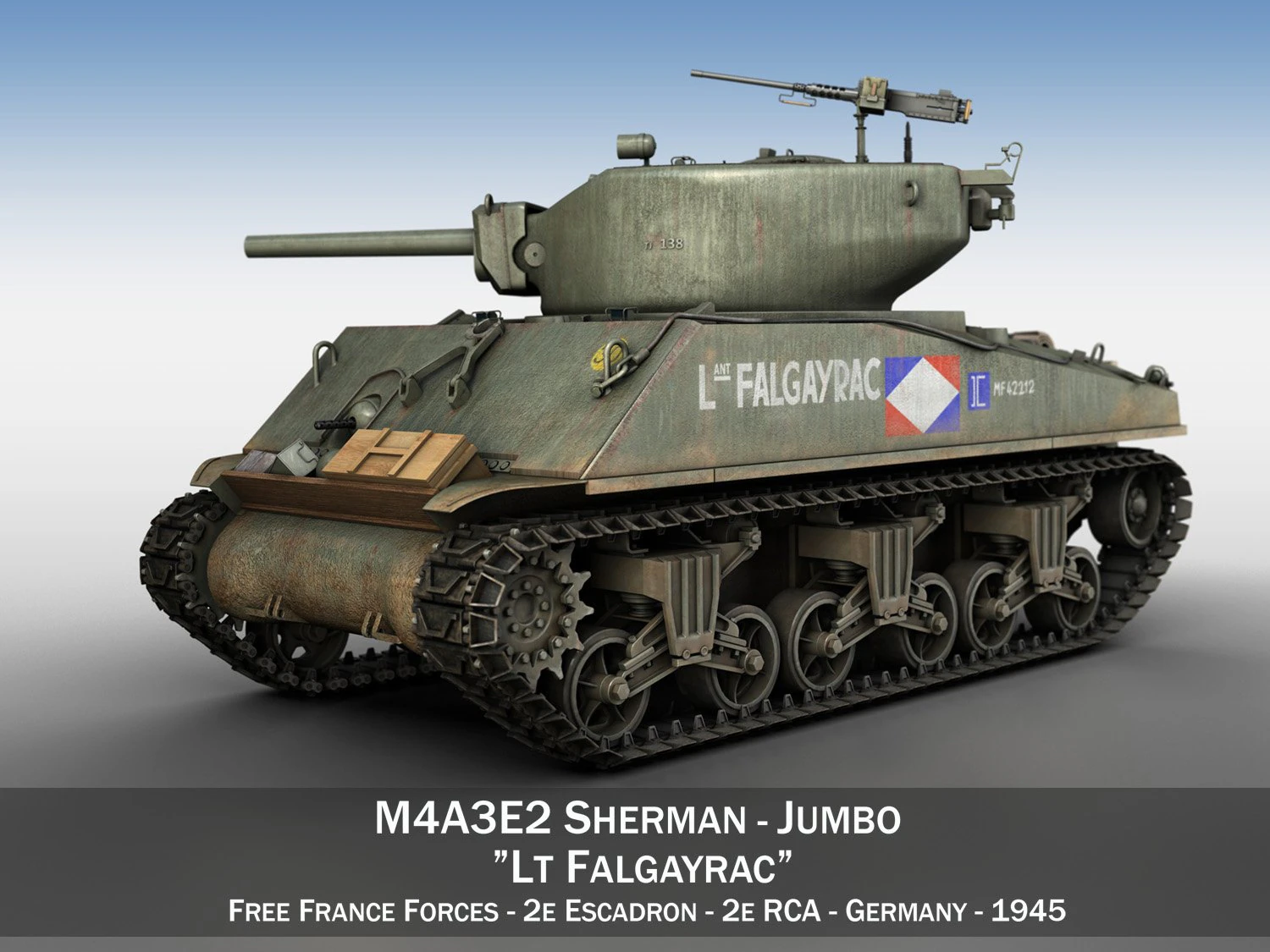 m4a3e2 - sherman jumbo - lt falgayrac 3D Model .c4d .max .obj .3ds .fbx .stl .blend 
