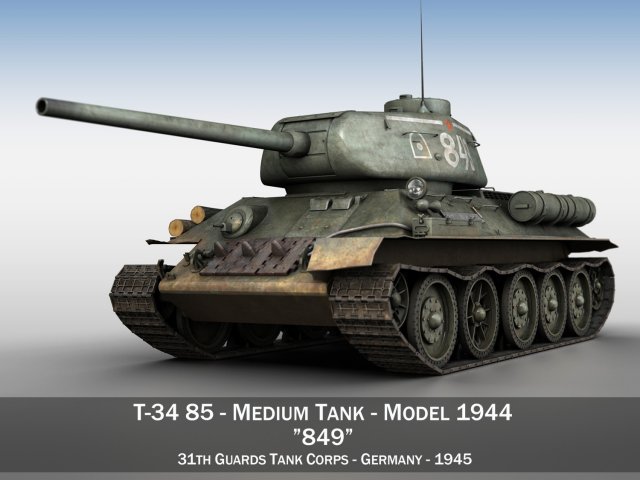 t-34 85 - soviet medium tank - 849 3D Модель .c4d .max .obj .3ds .fbx .stl .blend 