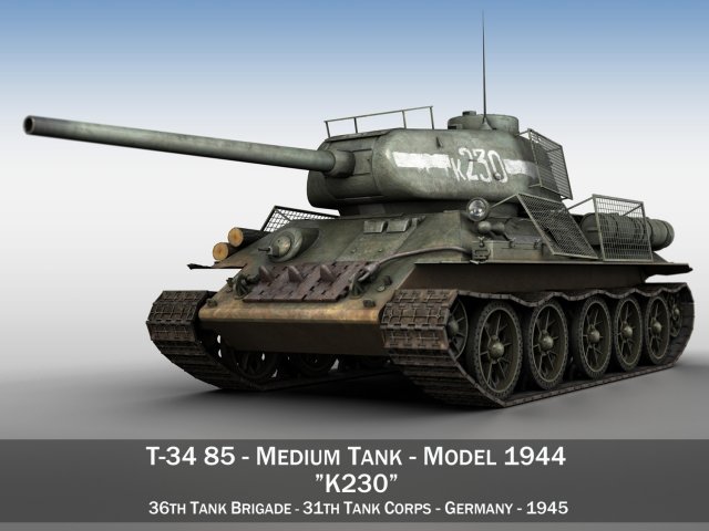 t-34 85 - soviet medium tank - k230 3D Model .c4d .max .obj .3ds .fbx .stl .blend 