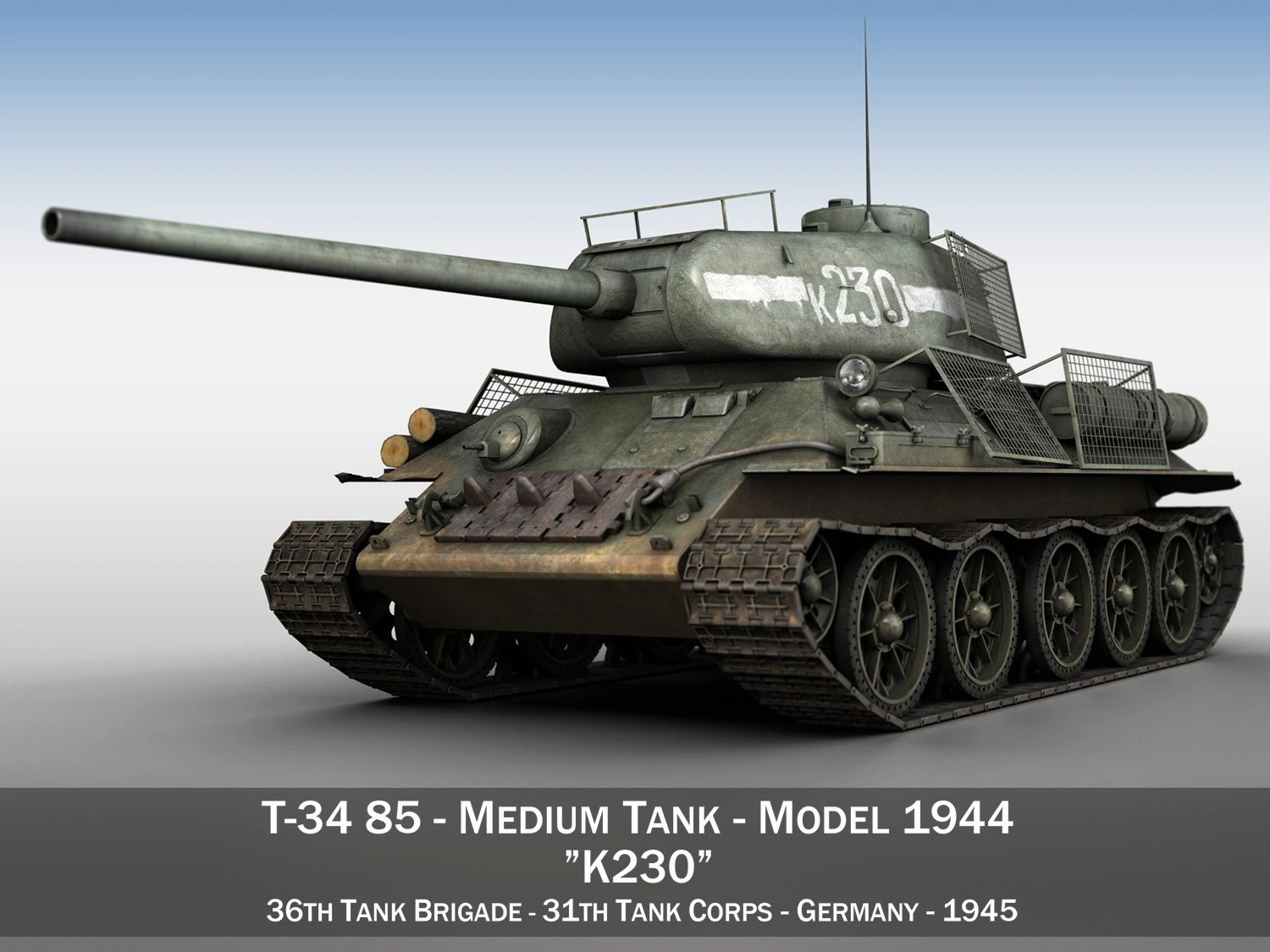t-34 85 - soviet medium tank - k230 3D Model .c4d .max .obj .3ds .fbx .stl .blend 