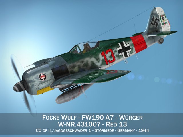 focke wulf - fw190 a7 - red 13 3D-Modell .c4d .max .obj .3ds .fbx .stl .blend 