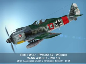 focke wulf - fw190 a7 - червоний 13 3D Модель