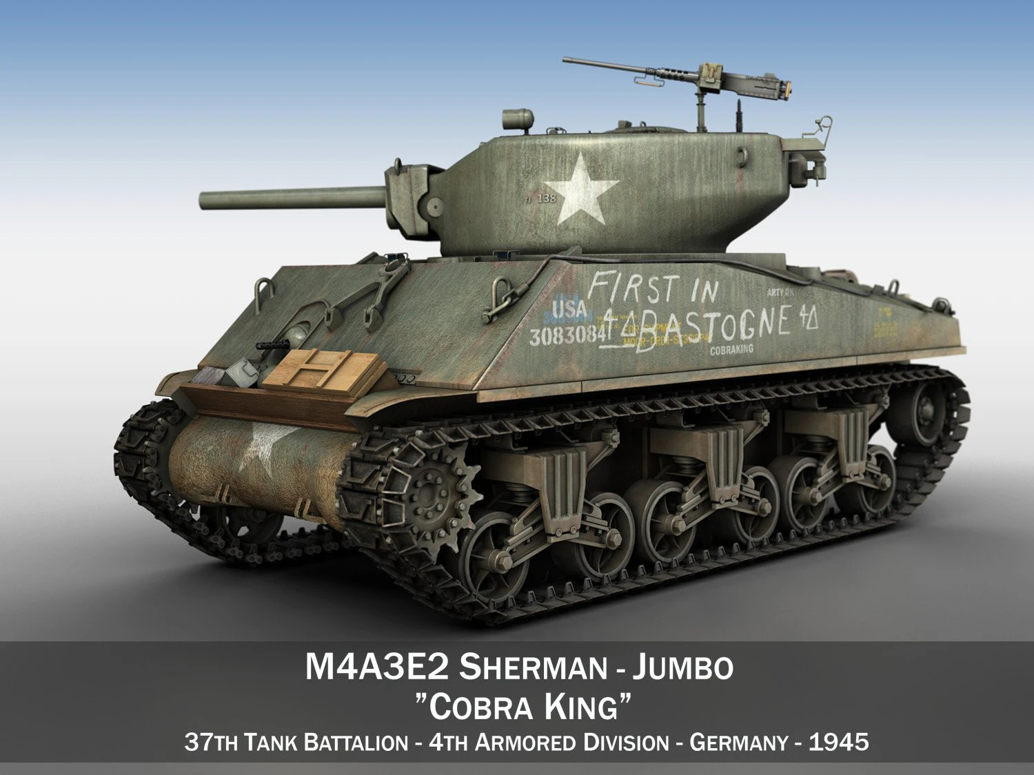 m4a3e2 - sherman jumbo - cobra king 3D Model .c4d .max .obj .3ds .fbx .stl .blend 