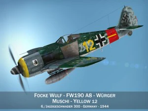 focke wulf - fw190 a8 - жовтий 12 3D Модель