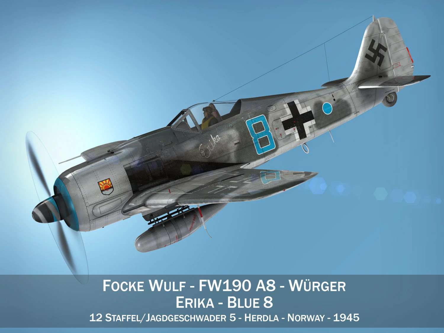 focke wulf - fw190 a8 - синій 8 3D Модель .c4d .max .obj .3ds .fbx .stl .blend 