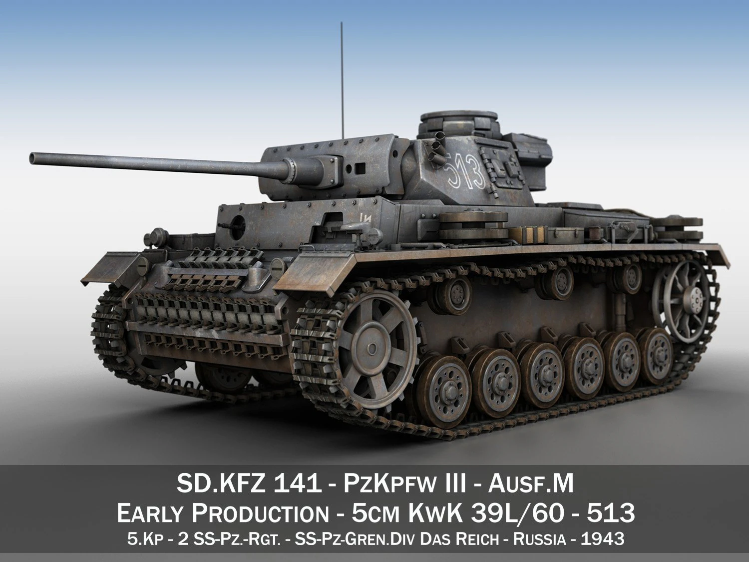 pzkpfw iii - panzer 3 - ausfm - 513 3D Model .c4d .max .obj .3ds .fbx .stl .blend 
