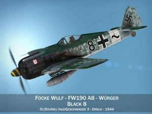 focke wulf - fw190 a8 - чорний 8 3D Модель