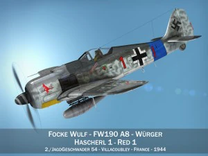 focke wulf - fw190 a8 - червоний 1 3D Модель