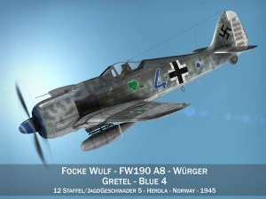 focke wulf - fw190 a8 - синій 4 3D Модель