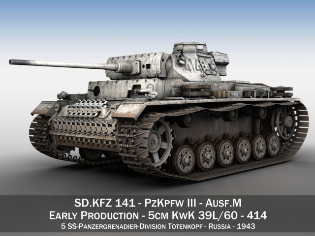 pzkpfw iii - panzer 3 - ausfm - 414 3D Model .c4d .max .obj .3ds .fbx .stl .blend 