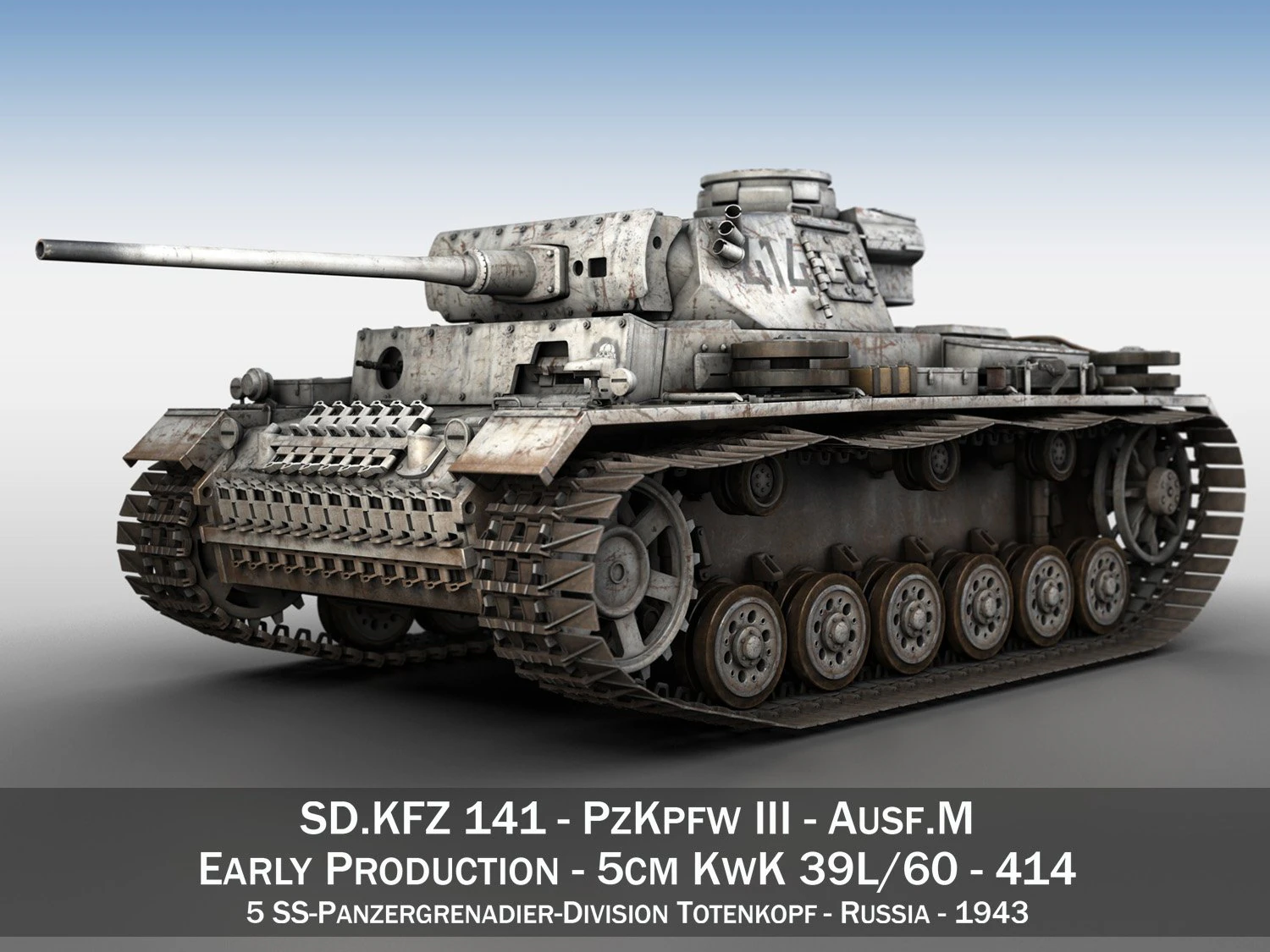 pzkpfw iii - panzer 3 - ausfm - 414 3D Model .c4d .max .obj .3ds .fbx .stl .blend 