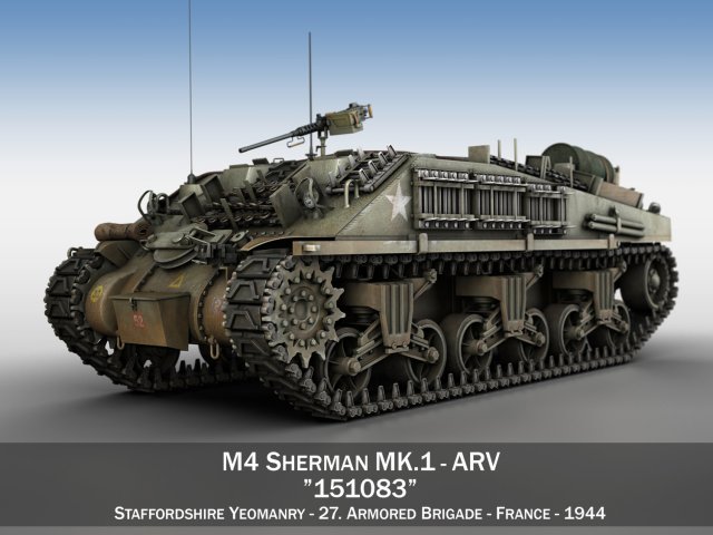m4 sherman arv mki - 151083 3D 모델 .c4d .max .obj .3ds .fbx .stl .blend 