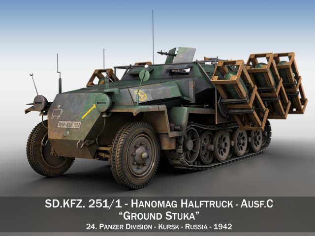 sdkfz 251-1 ausfc - ground stuka - 24pd 3D 模型 .c4d .max .obj .3ds .fbx .stl .blend 