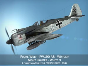 focke wulf - fw190 a8 - білий 9 3D Модель