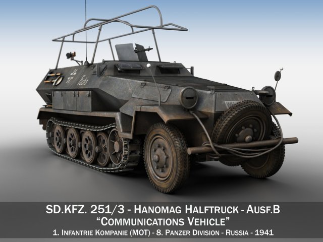 sdkfz 251 ausf b - communications vehicle - 8pd 3D 모델 .c4d .max .obj .3ds .fbx .stl .blend 