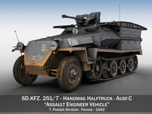 sdkfz 251 ausf c - assault engineer vehicle - 7pd 3D-Modell .c4d .max .obj .3ds .fbx .stl .blend 