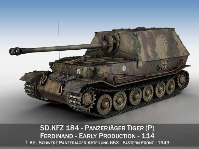 ferdinand tank destroyer - tiger p - 114 3Dモデル .c4d .max .obj .3ds .fbx .stl .blend 