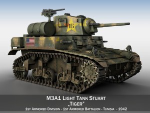 m3a1 light tank stuart - tiger 3D मॉडल
