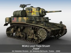 Carro armato leggero m3a1 stuart - tigre Modello 3D