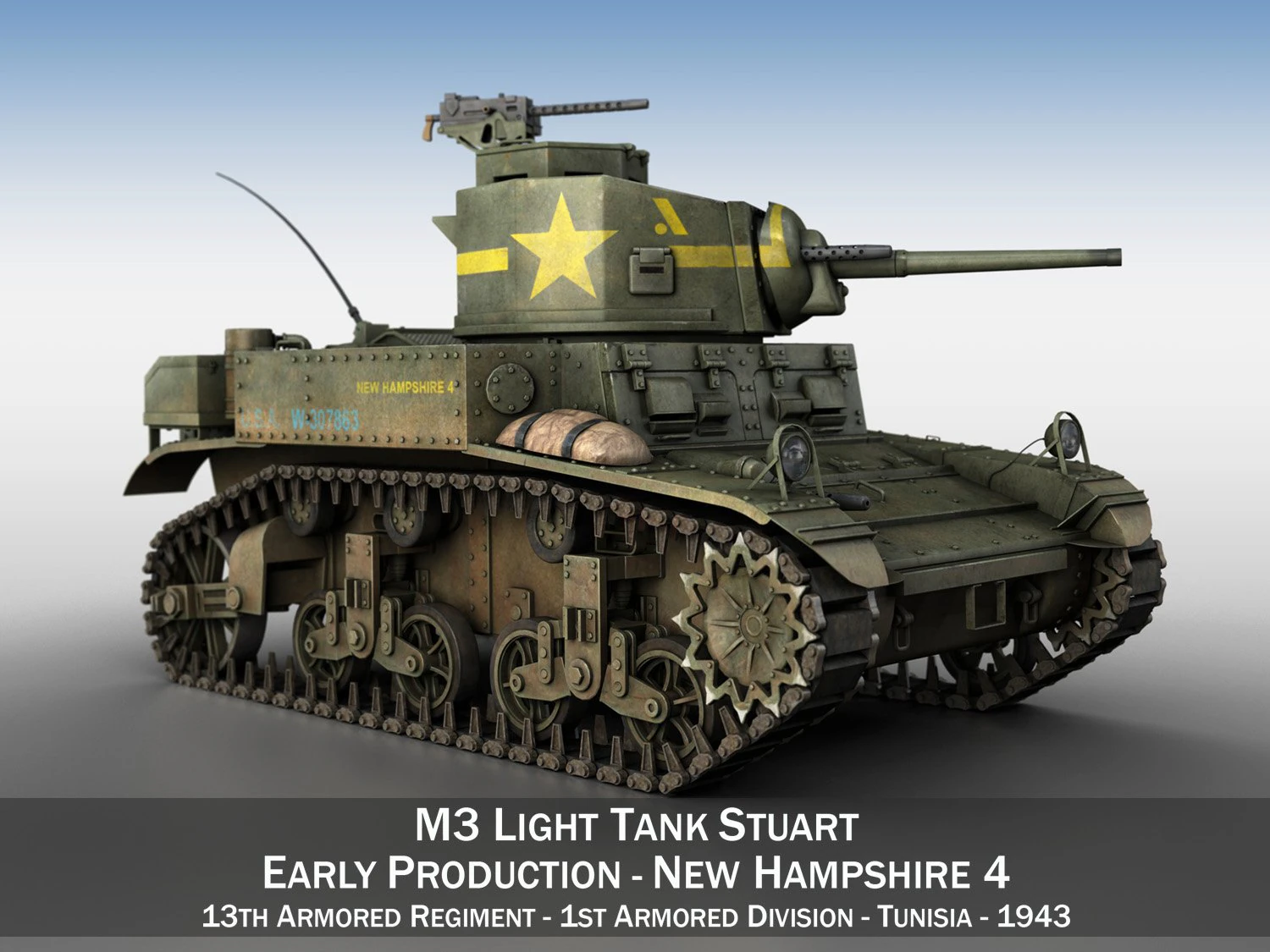 m3 light tank stuart - new hampshire 4 3D Model .c4d .max .obj .3ds .fbx .stl .blend 