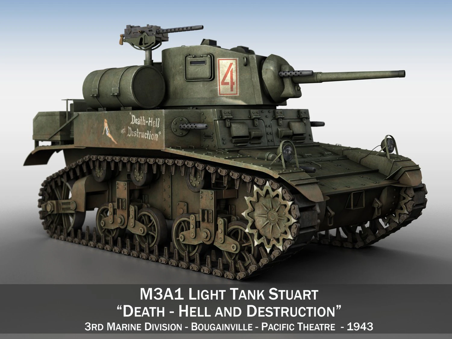m3a1 light tank stuart - death-hell and destruction 3D Model .c4d .max .obj .3ds .fbx .stl .blend 