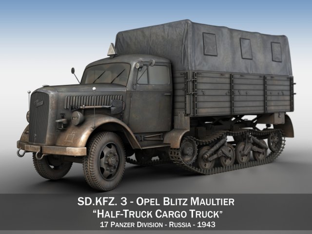 opel blitz maultier - half-truck cargo truck - 17 pzdiv 3D Model .c4d .max .obj .3ds .fbx .lwo .lw .lws