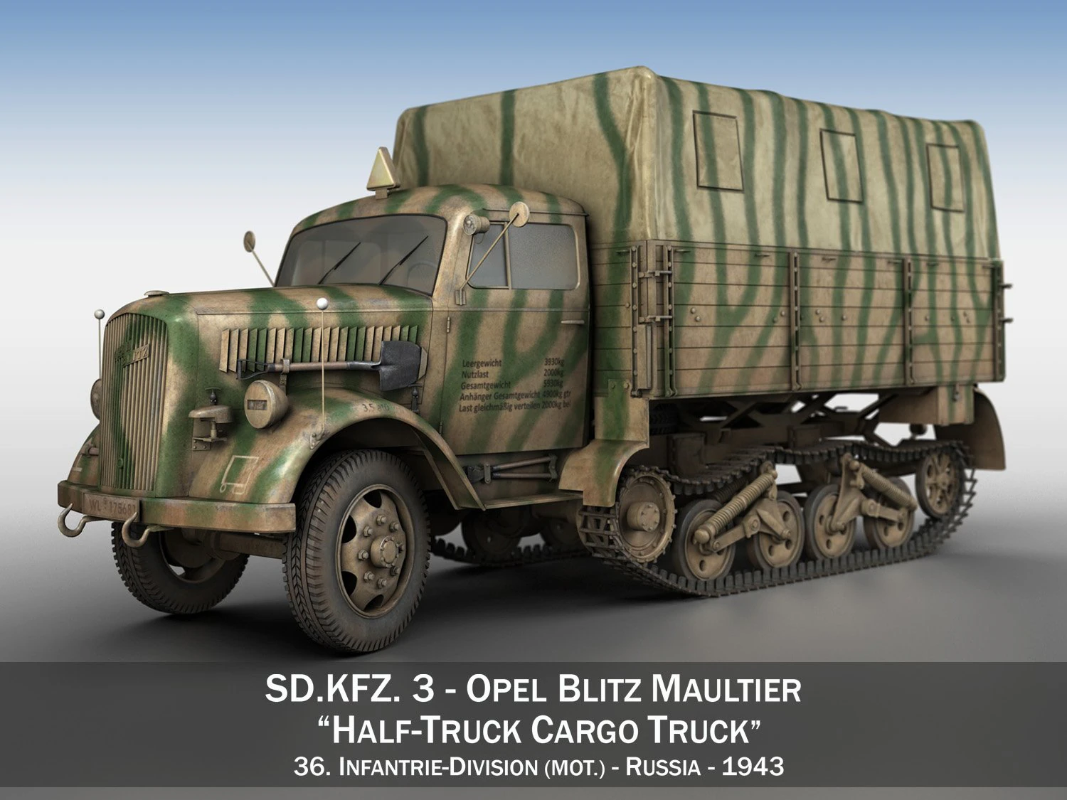 opel blitz maultier - half-truck cargo truck - 36 infantry-division 3D Model .c4d .max .obj .3ds .fbx .stl .blend