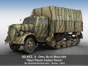 opel blitz maultier - half-truck cargo truck - 36 infantry-division 3D Model