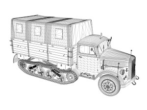 opel blitz maultier - half-truck cargo truck - 36 infantry-division 3D 模型