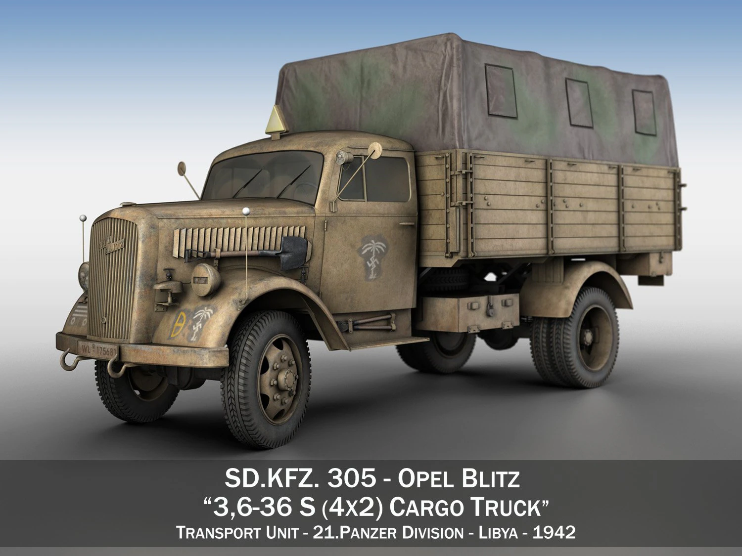 opel blitz - 21 panzer-division 3D Model .c4d .max .obj .3ds .fbx .stl .blend