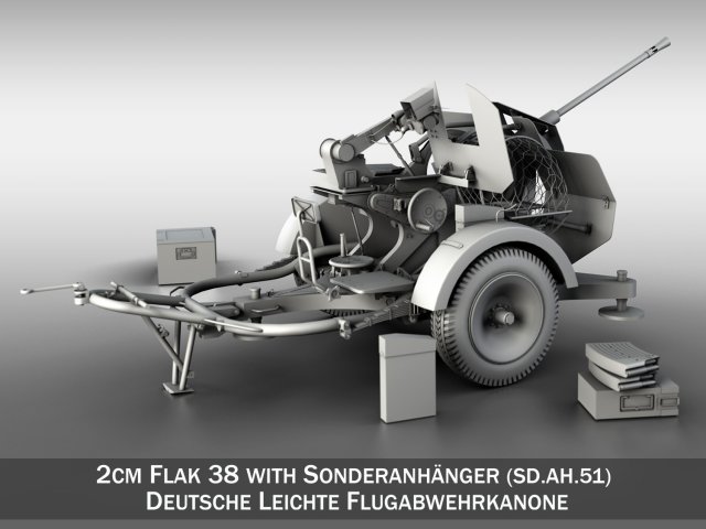 2cm flak 38 with sdah 51 - trailer 3D Model .c4d .max .obj .3ds .fbx .stl .blend 