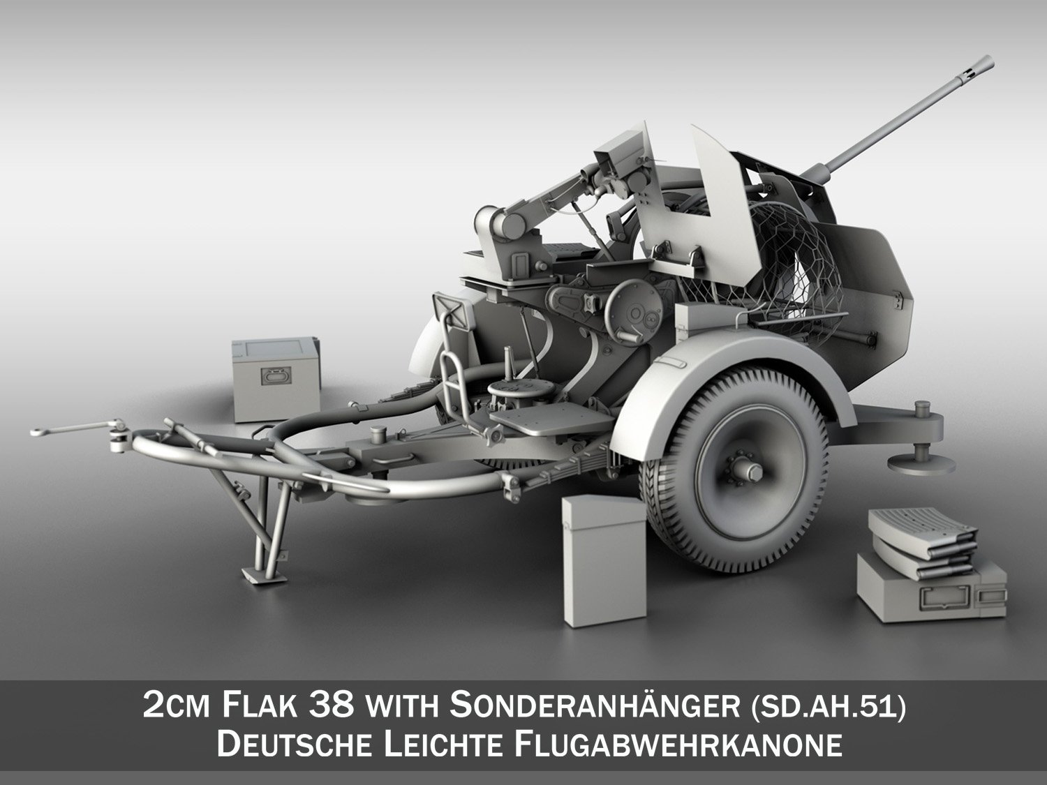 2cm Flak 38 With Sdah 51 Trailer 3d Models In Artillery 3dexport