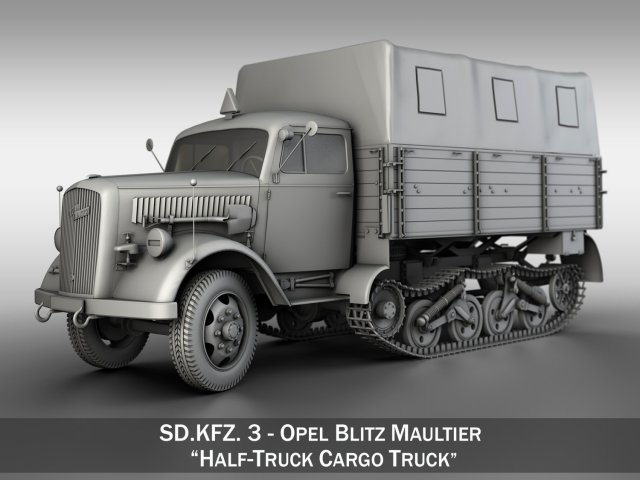 opel blitz maultier - half-truck cargo truck 3D Model .c4d .max .obj .3ds .fbx .stl .blend 
