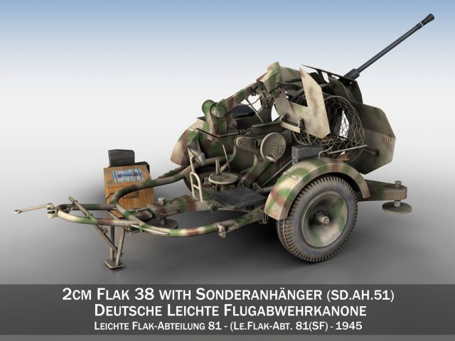 2cm flak 38 with sdah 51 - trailer - fa81 Model 3D .c4d .max .obj .3ds .fbx .stl .blend 
