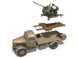 opel blitz with 2cm flak 38 - dak 3D Model