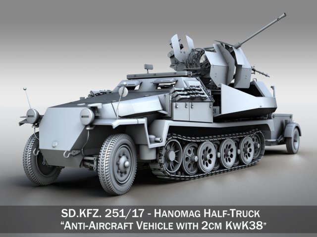 sdkfz 251-17 ausfc - hanomag anti-aircraft vehicle Modello 3D .c4d .max .obj .3ds .fbx .stl .blend 