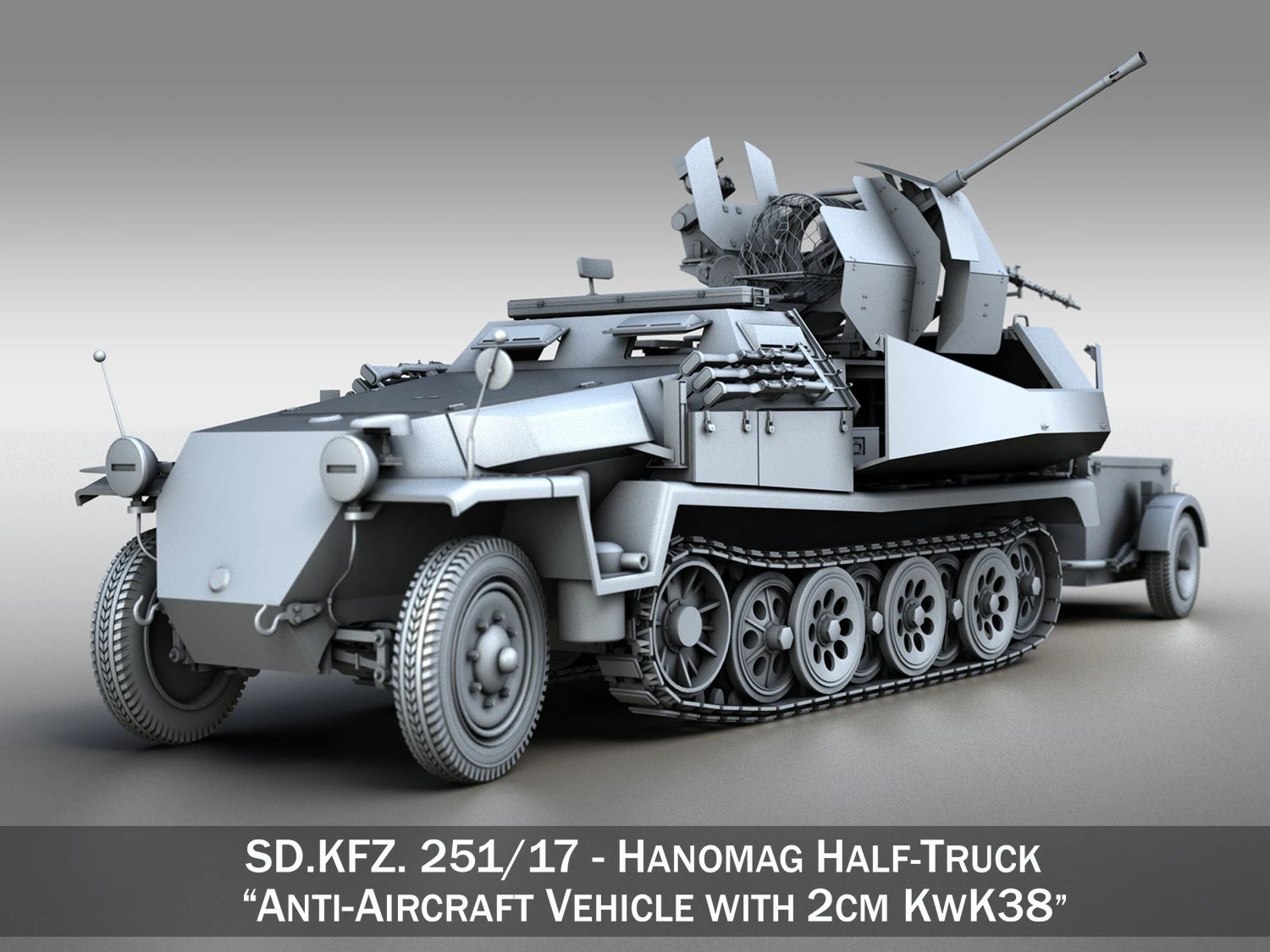 sdkfz 251-17 ausfc - hanomag anti-aircraft vehicle 3D Model .c4d .max .obj .3ds .fbx .stl .blend 