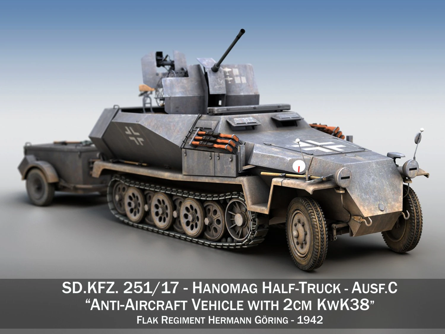 sdkfz 251-17 ausfc - hanomag anti-aircraft vehicle 3D Model .c4d .max .obj .3ds .fbx .stl .blend 