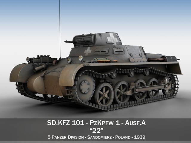 pzkpfw 1 - panzer 1 - ausf a - 22 Model 3D .c4d .max .obj .3ds .fbx .stl .blend 