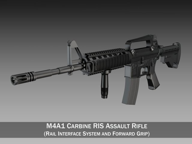 colt m4a1 carbine ris assault rifle Model 3D .c4d .max .obj .3ds .fbx .stl .blend 