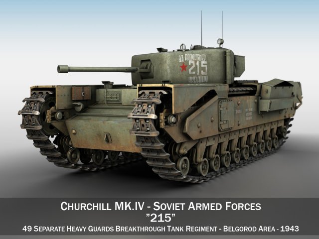 churchill mk iv - 215 - soviet army Model 3D .c4d .max .obj .3ds .fbx .stl .blend 
