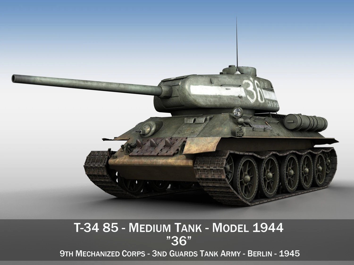 t34 85 soviet medium tank 3D Model .c4d .max .obj .3ds .fbx .stl .blend